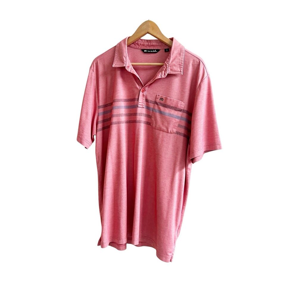 Travis Mathews Men’s Choma Polo Size XL Red Striped Design Logo Golf Sporty - Picture 2 of 8